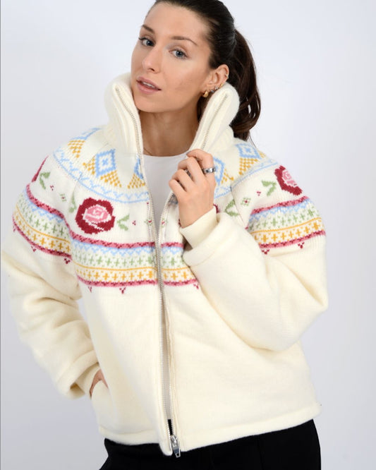 Rose Knit Boxy Zip Up