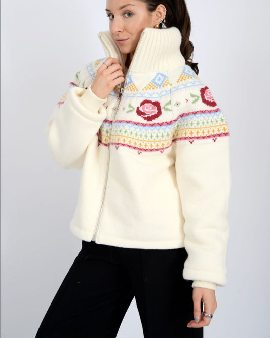 Rose Knit Boxy Zip Up