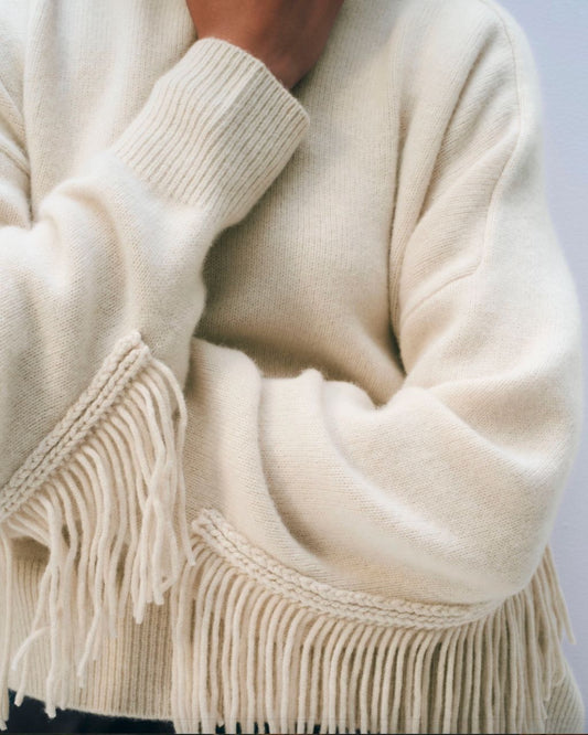 Cashmere Blend Luxe Fringe Crew