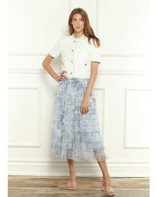 Denim Mesh Ruffle Skirt