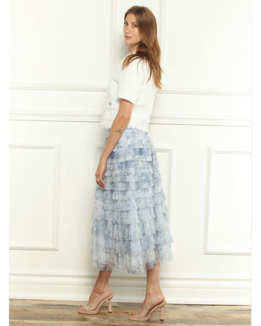 Denim Mesh Ruffle Skirt