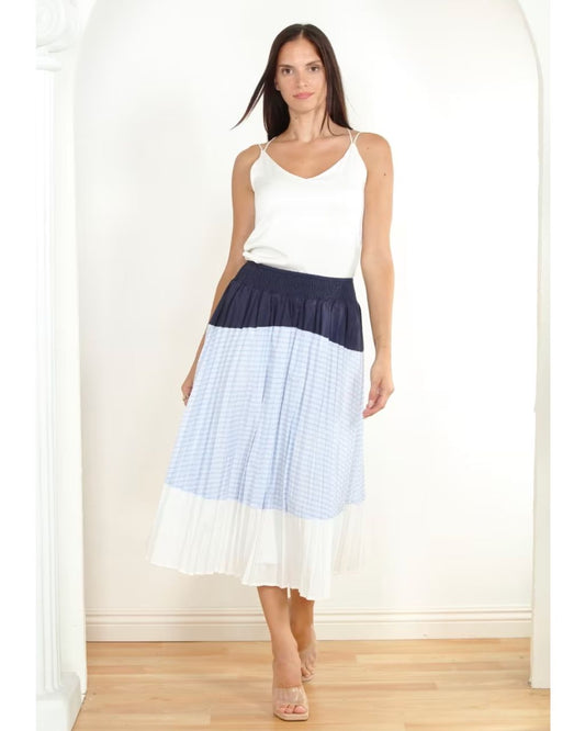 Mixed Stripe Pleated Skirt