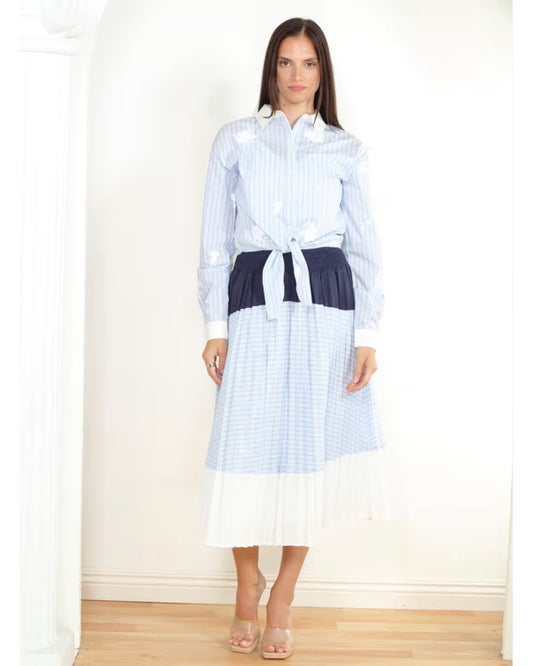 Mixed Stripe Pleated Skirt