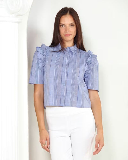 Plaid Ruffle Short Blouse